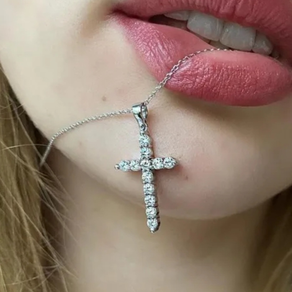 Diamond & Sterling Silver Cross Pendant Necklace